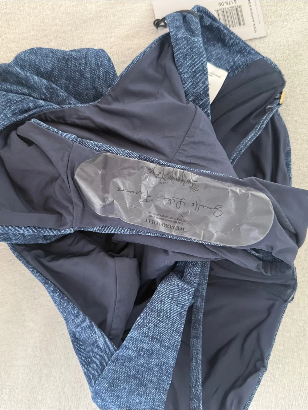 NWT- WeWoreWhat Balconnete Denim Texture One-Piece Swimsuit- S